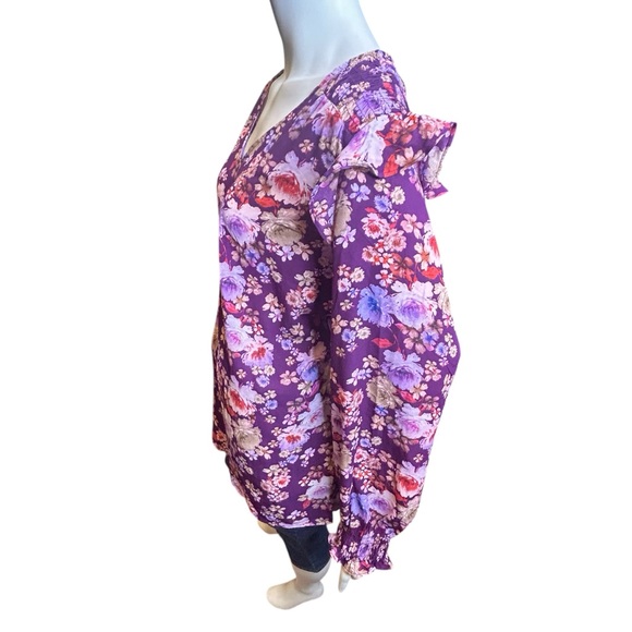 PIONEER WOMAN XL Floral Blouse Purple Ruffle Detail Long Sleeves - Picture 4 of 12